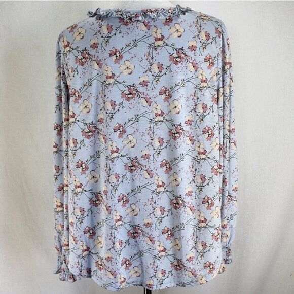 Melloday Womens Top Size L Blue Pink Ivory Floral Long Sleeve V Neck Pullover - Picture 5 of 7